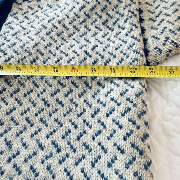 Norwegian 1980's Norway Wool Ladies Sweater Med Blue Cream Hand Knit Cardigan - Picture 4 of 8